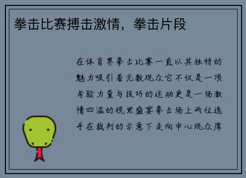 拳击比赛搏击激情，拳击片段