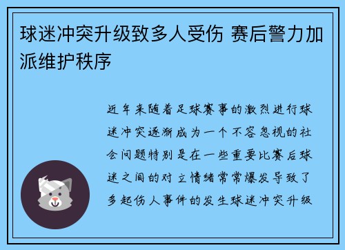 球迷冲突升级致多人受伤 赛后警力加派维护秩序