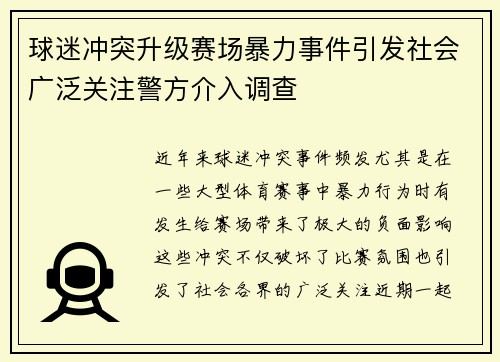 球迷冲突升级赛场暴力事件引发社会广泛关注警方介入调查